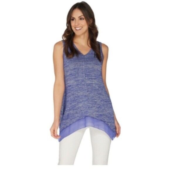 LOGO Lori Goldstein Space Dye Sweater Tank Top Size XS Sleeveless Blueberry - Picture 2 of 12